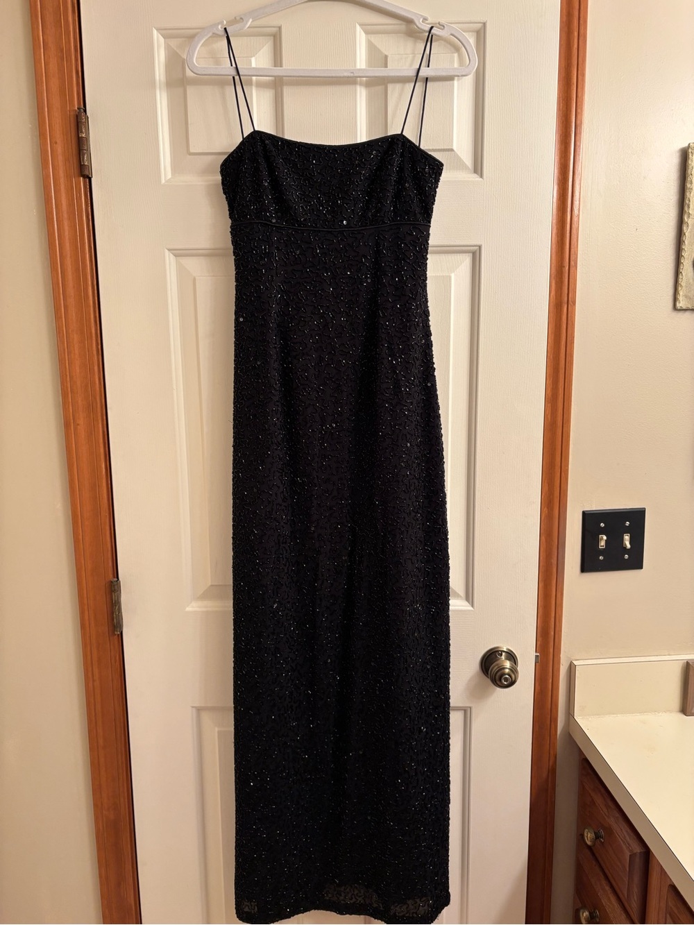 Morgan & Co. Black Beaded Spaghetti-Strap Maxi Dress